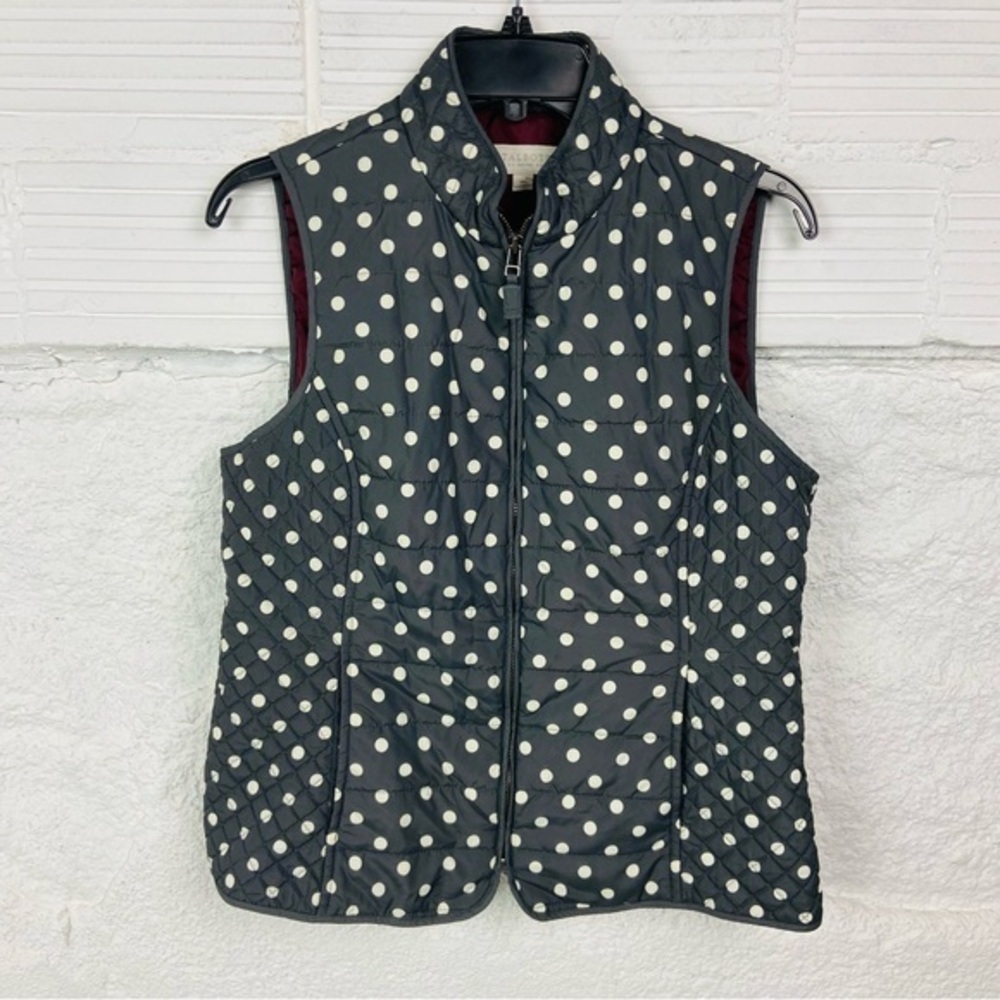 Talbots grey & white Polka Dot Quilted Women's Vest size medium petite